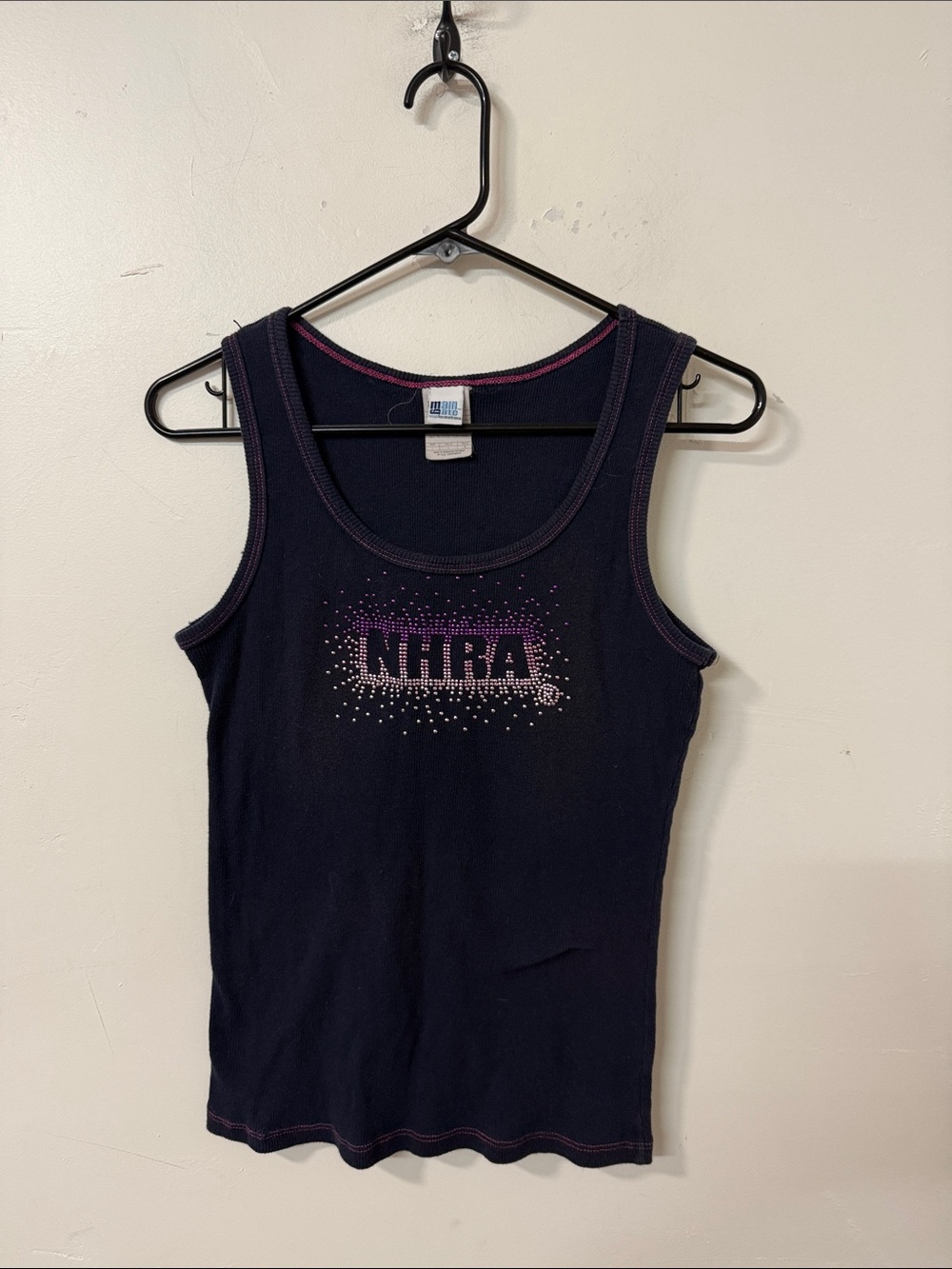 Women’s Y2K NHRA Navy Tank Top with Rhinestone Logo
